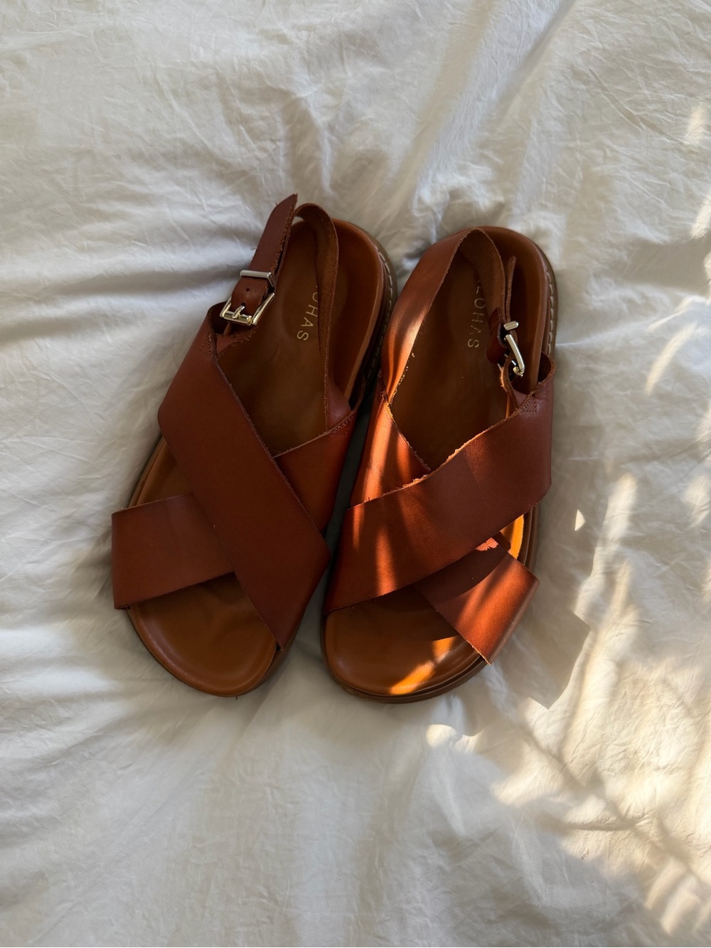 ALOHAS Rust Brown Crisscross Slingback Sandals
